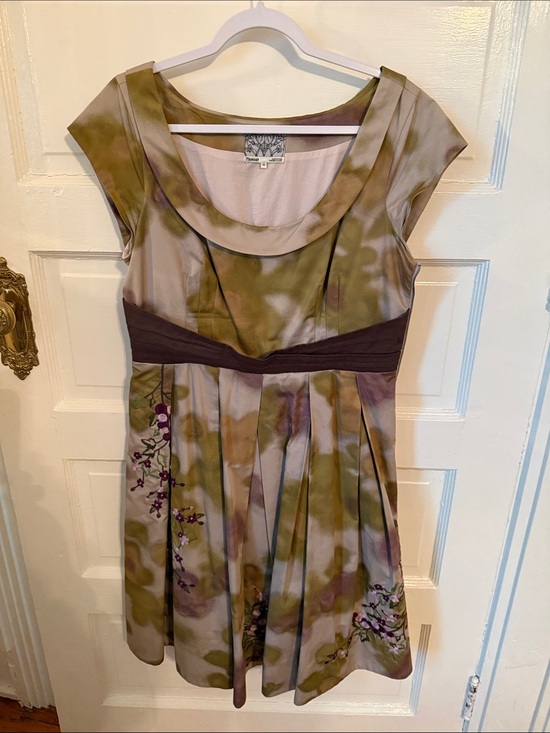Floreat Dresses & Skirts - Floreat Olive & Mauve Floral-Embroidered Fit-and-Flare Midi Dress